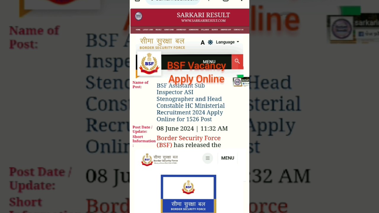 BSF Assistant Sub Inspector ASI Stenographer and Head 