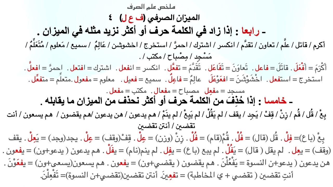 ملخص الصرف الميزان الصرفي ٤