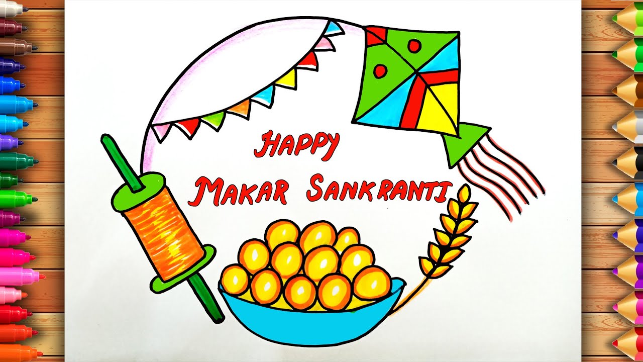 Makar Sankranti Watercolor Illustration Step By Step | Happy Makar  Sankranti Easy Drawing 🪁🪁🪁 | Art drawings for kids, Easy drawings,  Drawing for kids