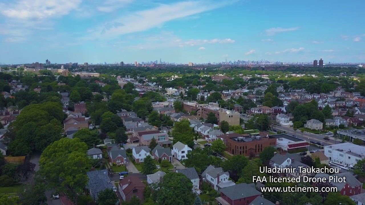 Aerial footage of Queens with Manhattan Skyline www.utcinema.com