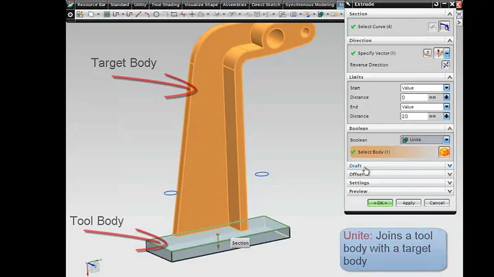 NX Modeling - Extrude - Draft, Limits