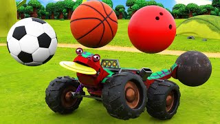 AnimaCars - Learning sports with animal : soccer, basketball, frisbee - Learning cartoon with trucks