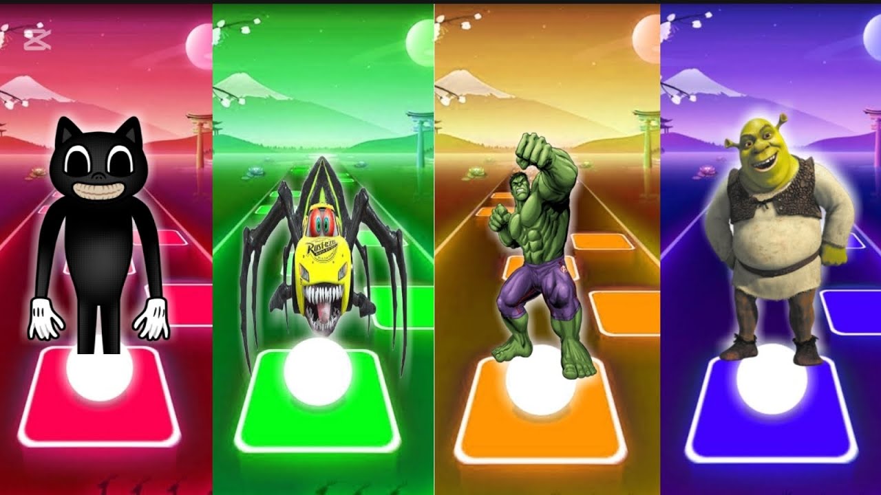 Cartoon Cat 🆚 McQueen Spider 🆚Hulk 🆚 Hulk 🎶Tiles Hop EDM Rush 😯😯