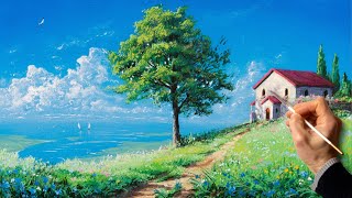 Acrylic Landscape Painting  Paradise Corner / Easy Art / Drawing Lessons / Satisfying Relaxing