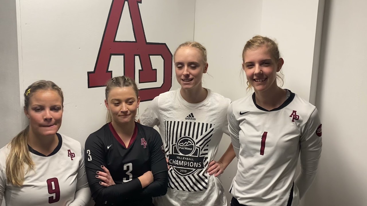 Azusa Pacific Volleyball Postgame Cayla Broussard Bailey Henington Azusa Pacific Volleyball Postgame Cayla Broussard Bailey Henington