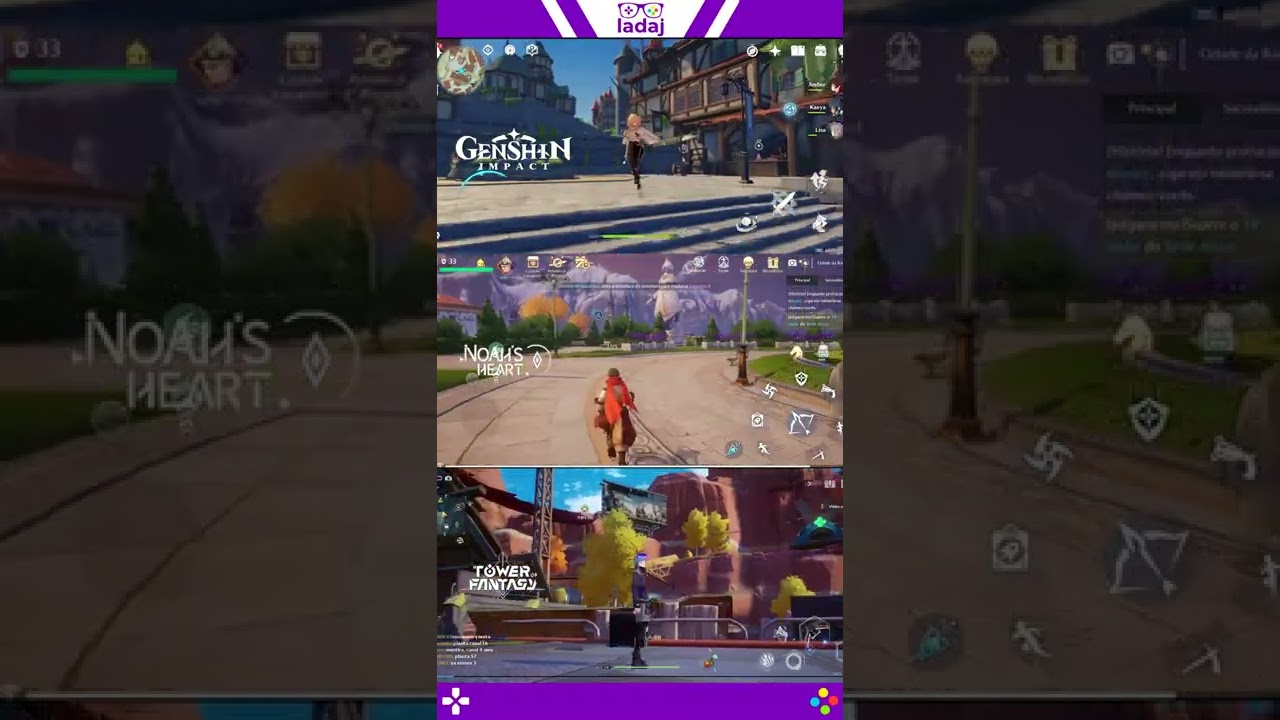 Genshin Impact vs Noah's Heart vs Tower of Fantasy | Comparativo de Cenário (Cidade) Mobile