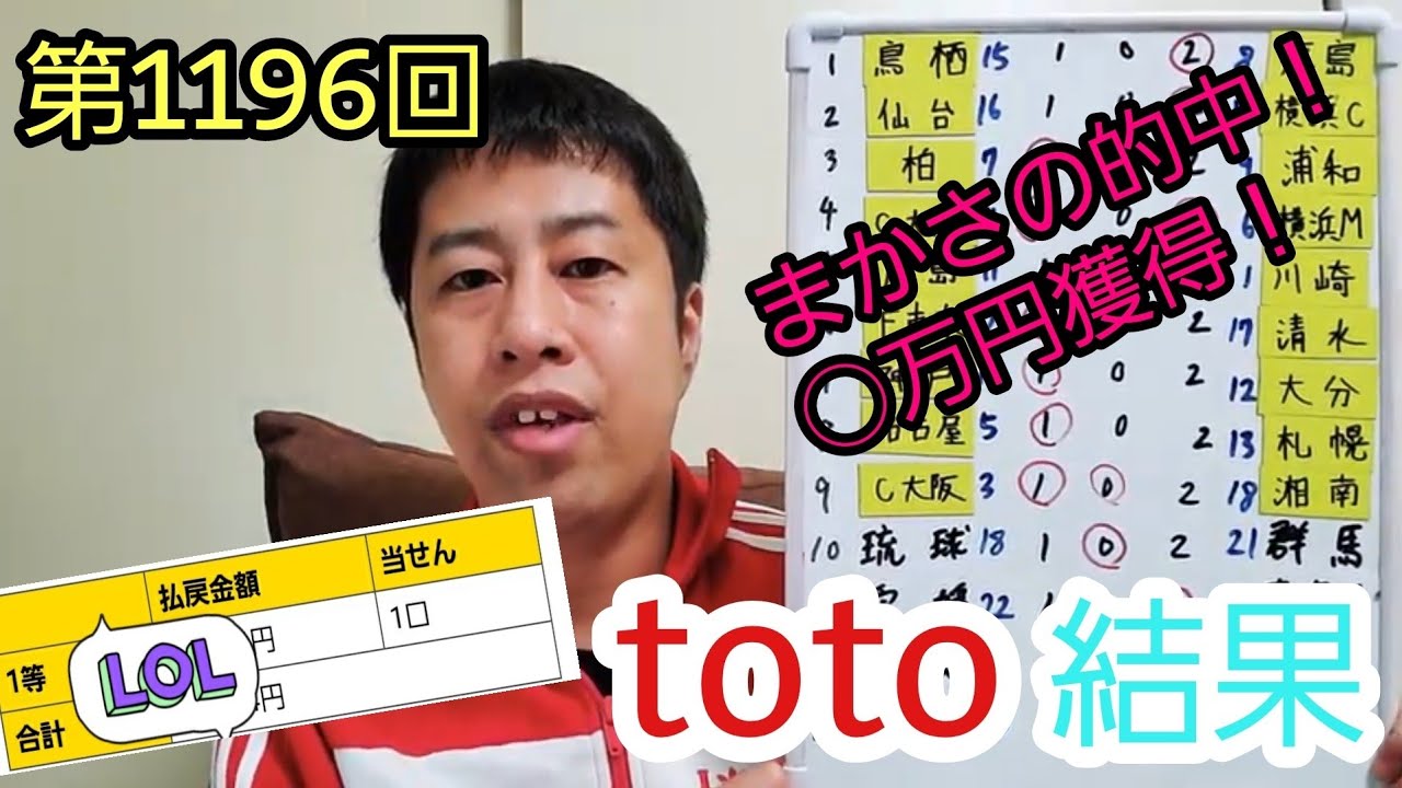 Toto予想 第1196回toto結果 的中で初の 万円獲得 正しいtotoの買い方 Jリーグ Youtube