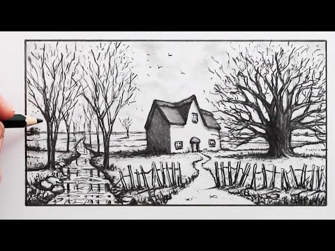 How to Draw a Cottage in a Landscape