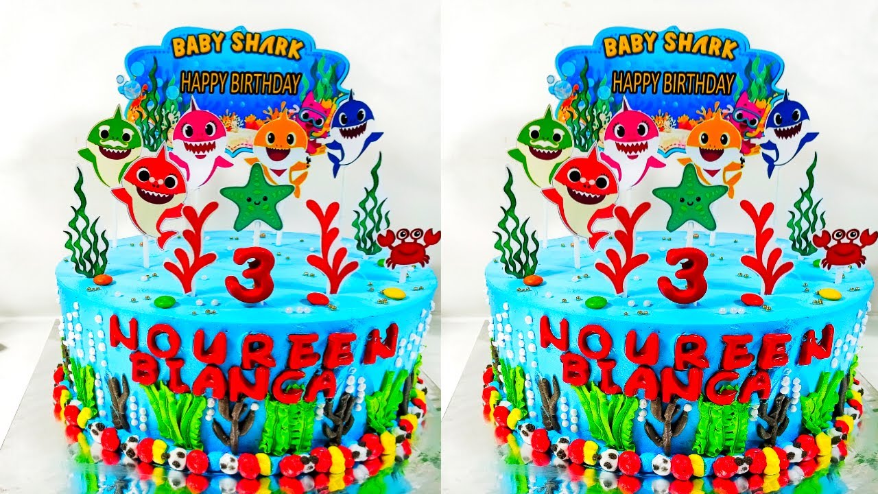 KUE ULTAH BABY SHARK SIMPLE DARI MULAI MEMBUAT TOPPERNYA SAMPAI JADI