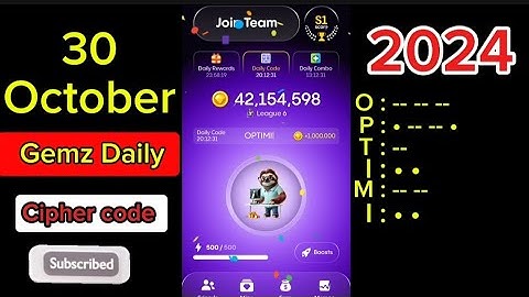 Gemz Daily cipher code 30 October | Gemz Cipher code 30 | Gemz Cipher code Today