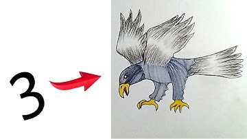 3 number into flying eagle drawing / how to draw an eagle easy step by step / easy drawing