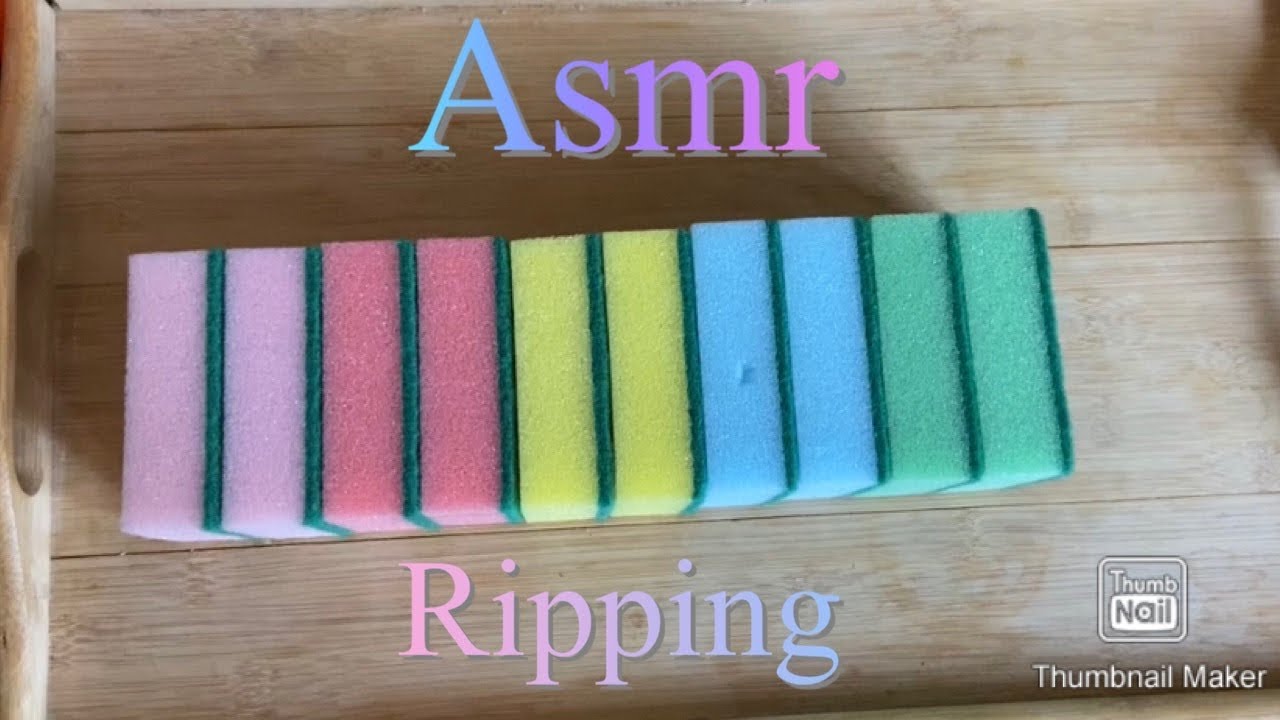 ASMR Sponge Ripping - 10x Sponges - Oddly Satisfying | Sponge Party | Clean Ripping | 💗💖💛💙💚 |