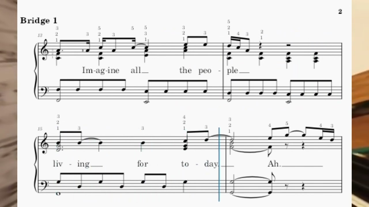 IMAGINE 1971 Accurate Piano Sheet Music with Lyrics Wide Screen v6 by 𝄞SunsetPiano