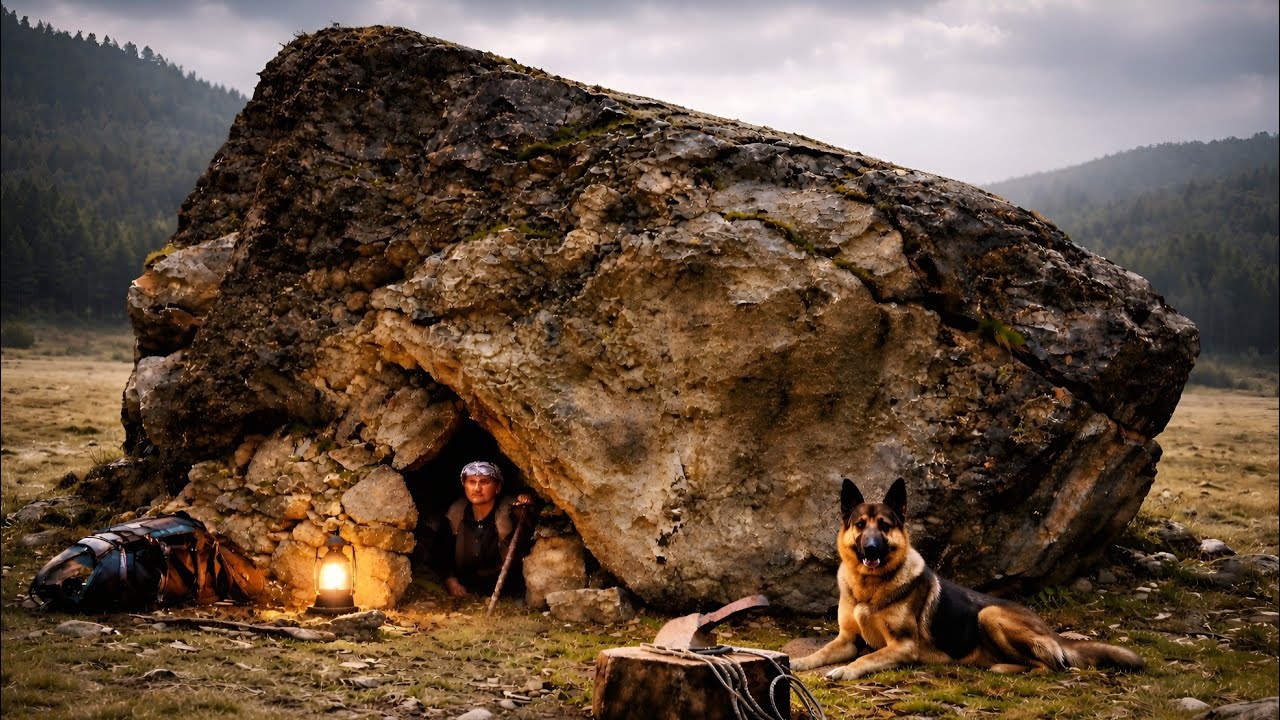 Rocks Hidden I Built a Hidden Shelter Under a Giant Rock _ Alone in the Wilderness ...