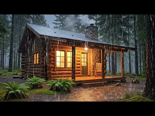 Rain in Wooden Cabin for Sleeping and Relaxing | Peaceful Forest Ambience ASMR