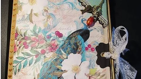 Large handmade peacock themed junk journal with tea-dyed 17x11" papers  (*SOLD)