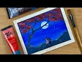 How to draw a beautiful moonlight night scenery for beginners  step by step scenery drawing