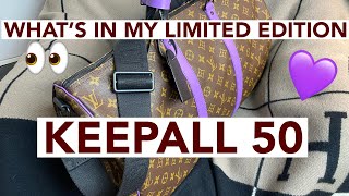 LOUIS VUITTON KEEPALL 50 LIMITED EDITION REVIEW + WHAT FITS! 💜👀 #lv #keepall