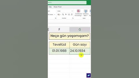 Exceldə neçə gün yaşadığını hesabla #innab #microsoft #excel