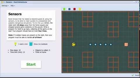 Karel the Robot in NCLab, Version 0.9 - Sensors (Yellow Belt 3 - Conditions)