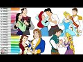 Disney Princess Coloring Book Page Compilation Ariel Eric Rapunzel Flynn Rider Belle Adam Mulan