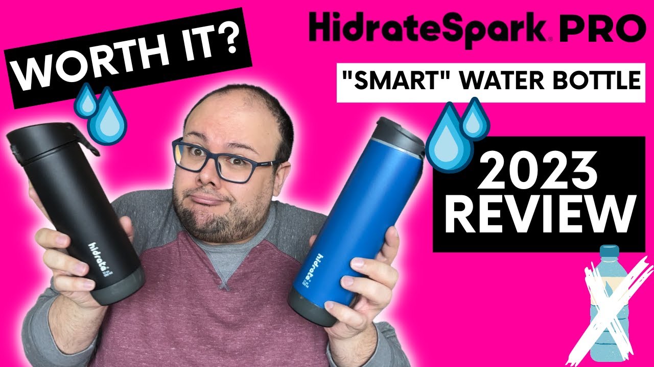 HidrateSpark PRO STEEL - 32 oz. Smart Water Bottle + Bonus Straw Lid -  Black - Apple