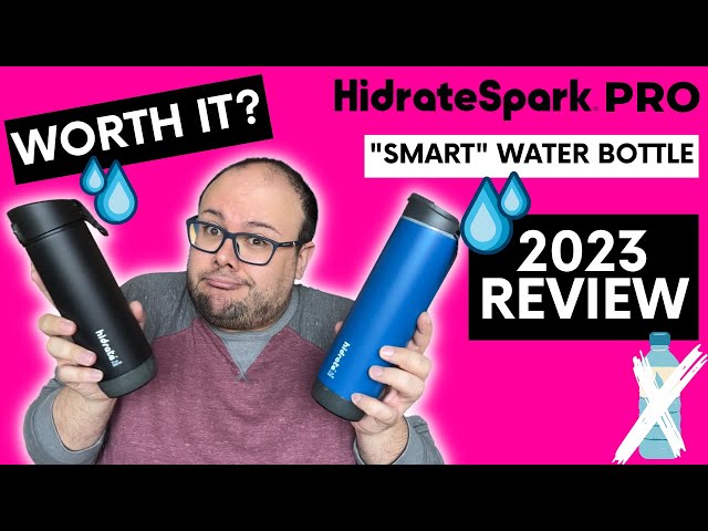 HidrateSpark PRO STEEL - 32 oz. Smart Water Bottle + Bonus Straw Lid -  Silver - Apple