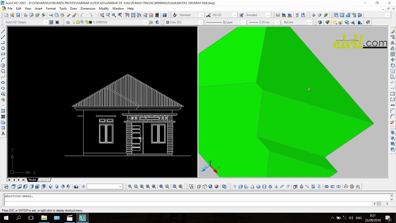 Cara Mudah Membuat Atap 3d Dengan Autocad 2007 Youtube