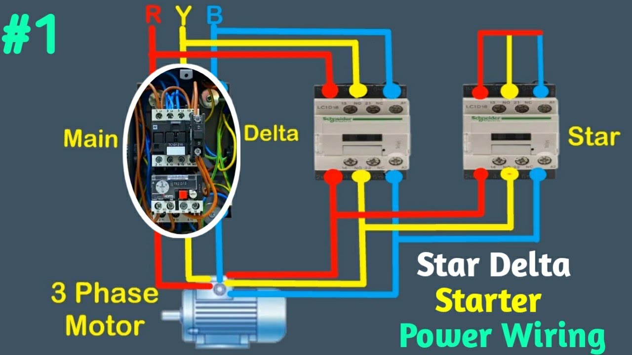 3 Phase Star Delta Starter Power Circuit Wiring Diagram with Overload