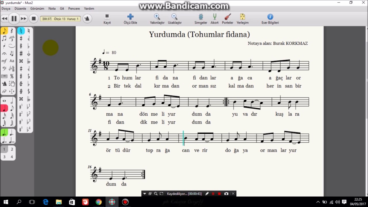 Yurdumda şarkısı Notaları Ilosofia