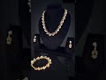 Elegant Gold-Tone Pearl Necklace Set with Matching Bracelet and Floral Accents #pearljewellery