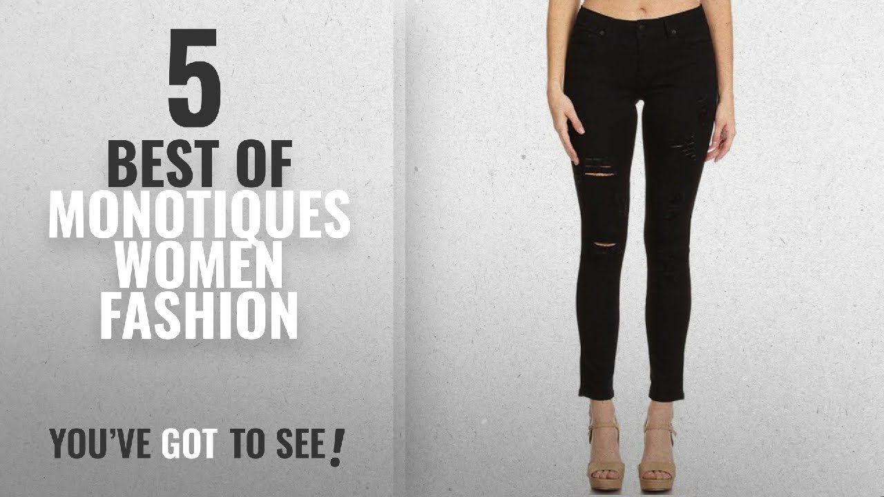 Monotiques Women Fashion [2018 Best Sellers]: Monotiques Women's Ripped Distressed Skinny Denim