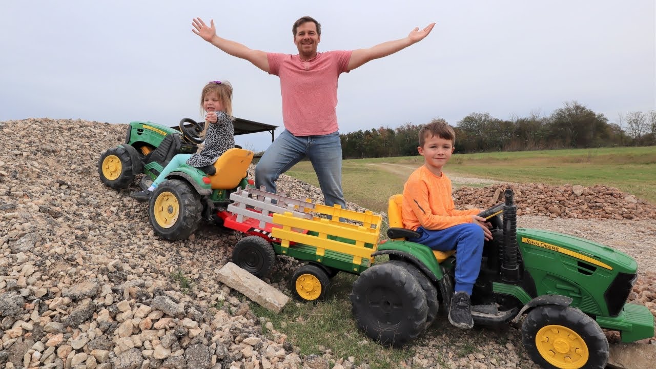 Playing with tractors in the rocks and mud | Tractors for kids ...