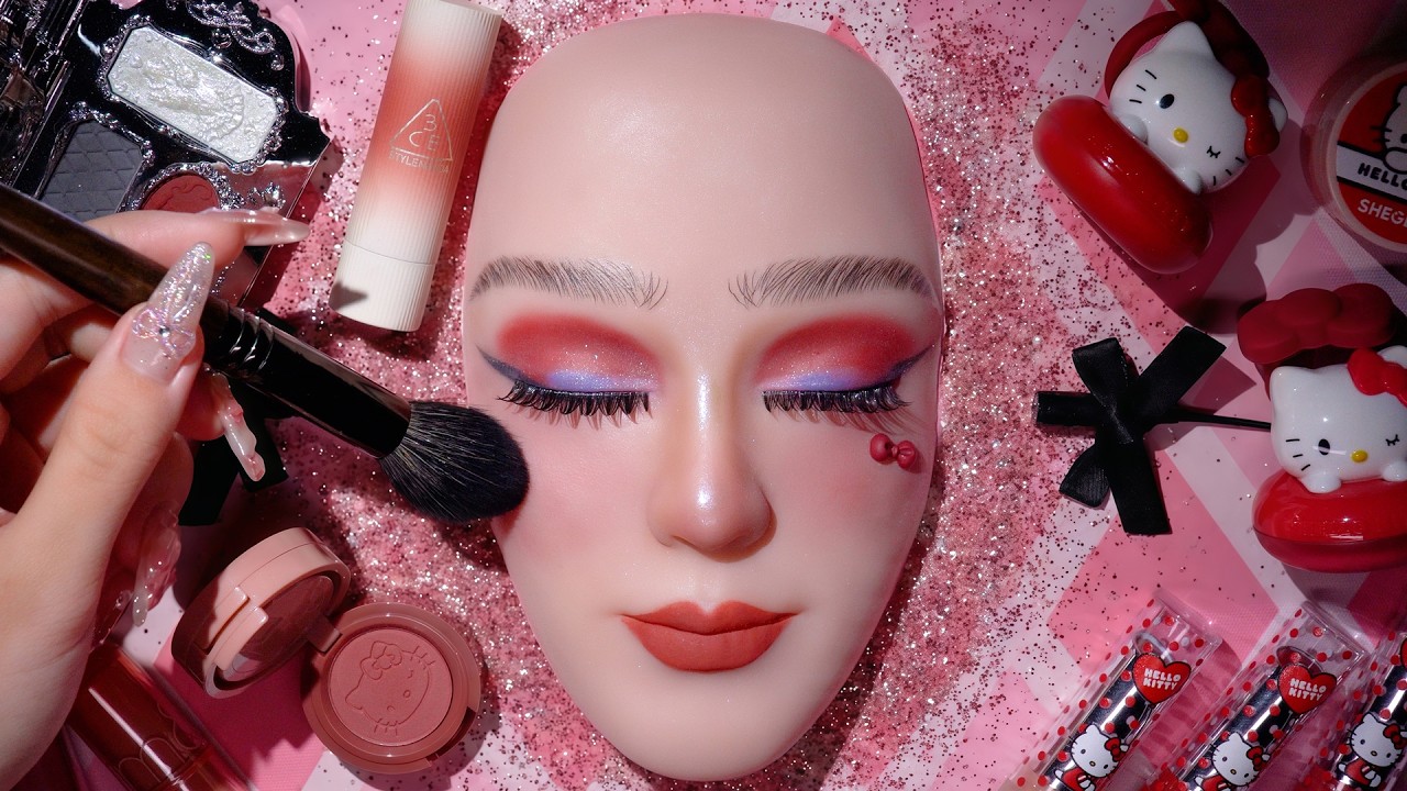ASMR Easy  Hello Kitty Sweetheart  Makeup Tutorial 🐱 ASMR maquiagem satisfatória no talking #71