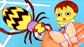 ⁣【お絵かきアニメ教育シアター】昆虫の冒険！巨大クモに襲われた？！蝶々の生態を知ろう！知育アニメ！