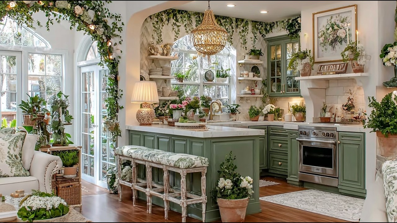 Green Floral Cottage Kitchen Tour 2026 | Elegant Romantic Affordable Cozy Small Space Shabby Chic
