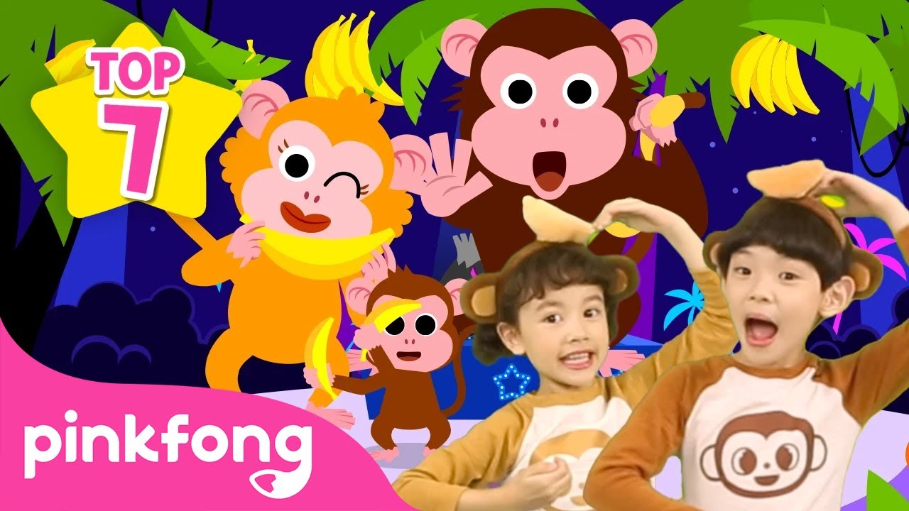 [TOP 7] Monkey Banana Dance Songs | Five Little Monkeys + More | Pinkfong Official
