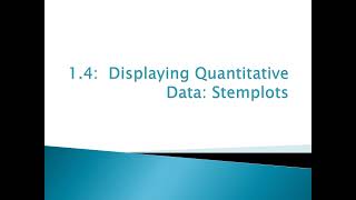 Stats Honors: 1.4 Displaying Quantitative Data - Stemplots Net Worth
