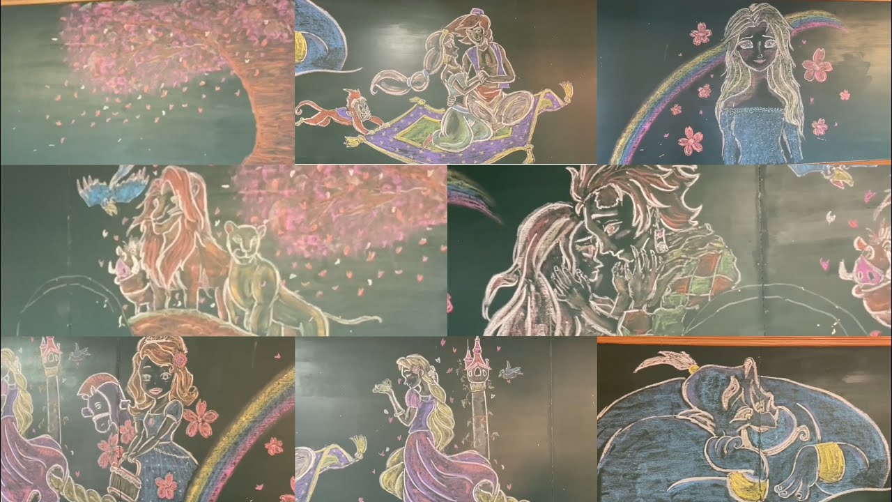 黒板イラスト 春桜 ディズニープリンセス 鬼滅の刃を書いてみたー ナーダイチャンネル Youtube
