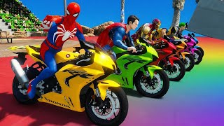 GTA 5 Superhero Bike Mega Ramp - Spider-Man vs Iron Man vs Superman vs Venom vs Batman screenshot 2