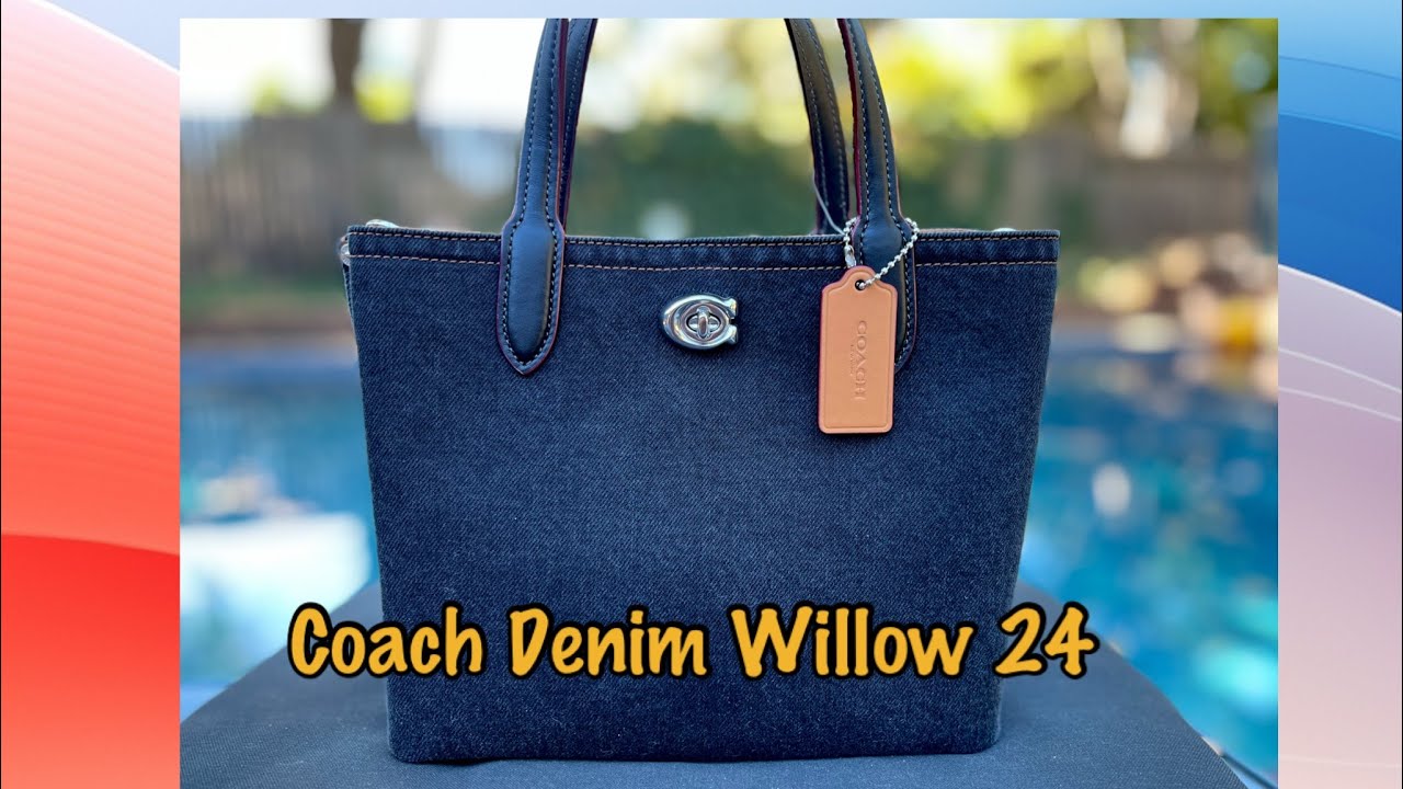 Coach Black Denim Willow 24 Tote Bag - YouTube
