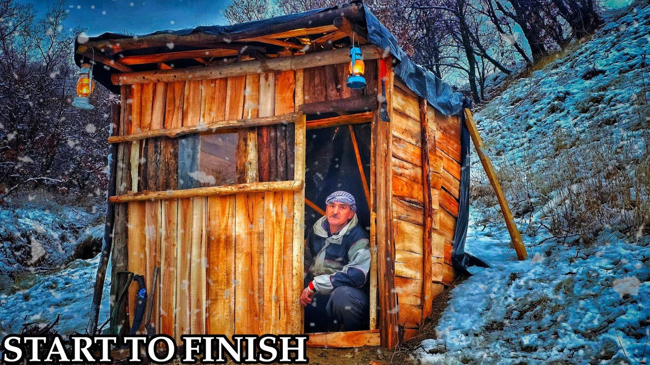 Camping in Heavy Snow | Building Warm Bushcraft Shelter | SURVIVAL in A ...