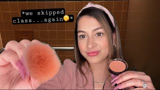 ASMR toxic friend does your makeup fast & aggressive in school restroom ? while she spills tea 
