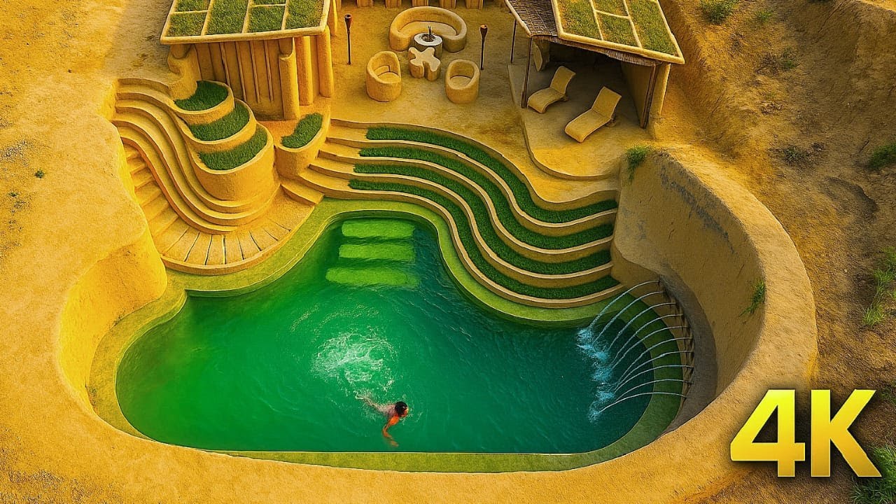 365Days Challange of Building Luxury House Full Furniture with Pool from primitive jungle lifeskills