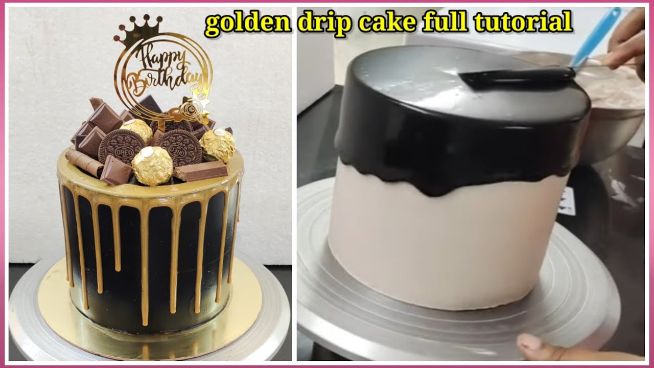 golden drip cake | bakery style birthday cake | chocolate birthday cake design gold drip cake design