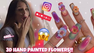 TRYING THE VIRAL 3D HAND PAINTED FLOWER NAIL ART CHARMS | AURA OMBRÉ USING A SPONGE | GEL EXTENSIONS