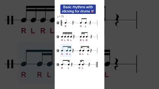 Basic rhythms with sticking for drums #rhythm #drumming #drumlesson
