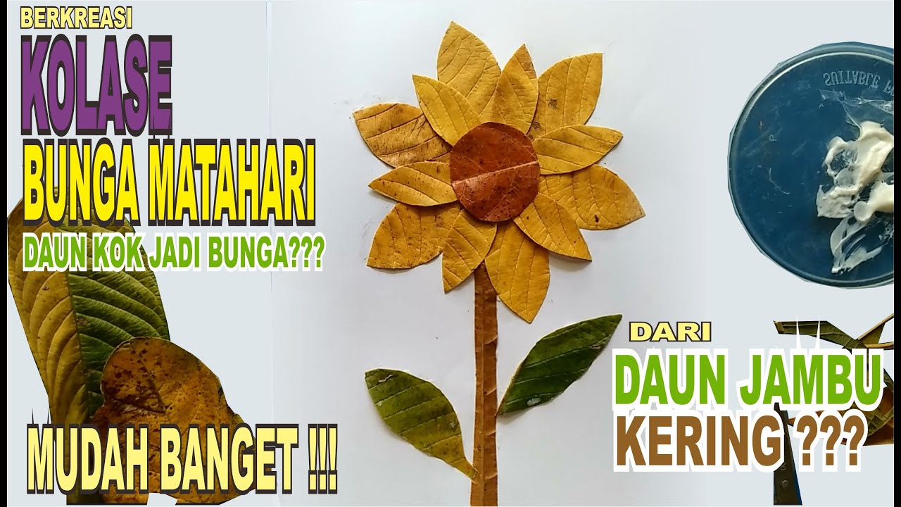  CARA  MEMBUAT  KOLASE BUNGA MATAHARI DARI  DAUN  JAMBU KERING  