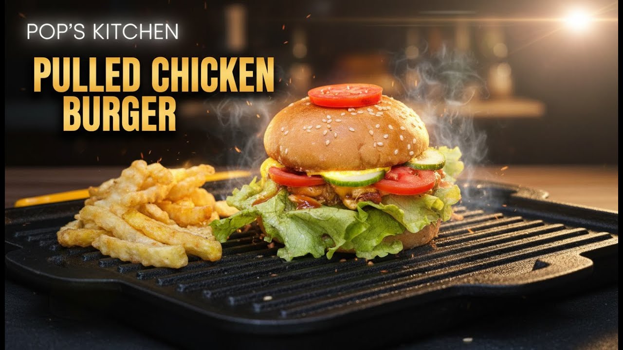 Pulled Chicken Burger Recipe | Juicy & Cheesy | POP's Kitchen