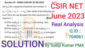 CSIR NET June 2023 Real Analysis Solution | Mathematics | Net Dec 2022 | Q.Id 704061| by Sudip Kumar